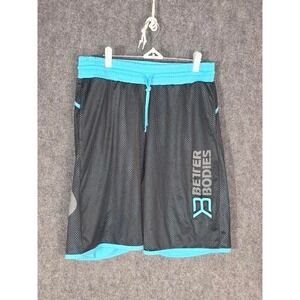 Better Bodies Mens Mesh Gym Shorts Black Turquoise Logo Size Large Bodybuilding